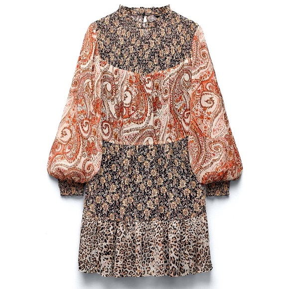 🌼 Zara Contrasting Print short dress size L NWT 🌼 - Picture 1 of 11